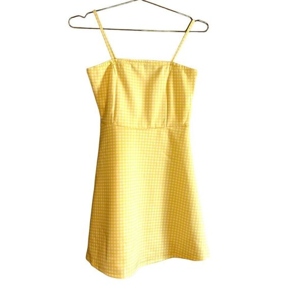 Missguided Gingham Strappy Mini Dress in Bright Yellow | SZ 4 - Picture 1 of 11